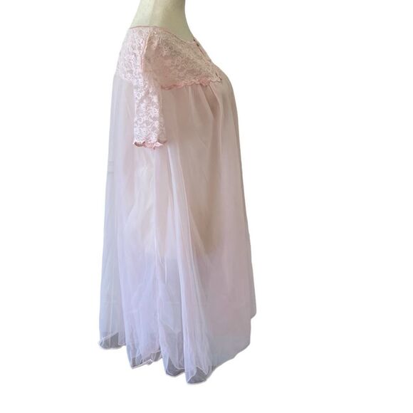 Vintage Warners Pastel Pink Lace and Chiffon Sheer Nightie Chemise Cover Up - Picture 6 of 8